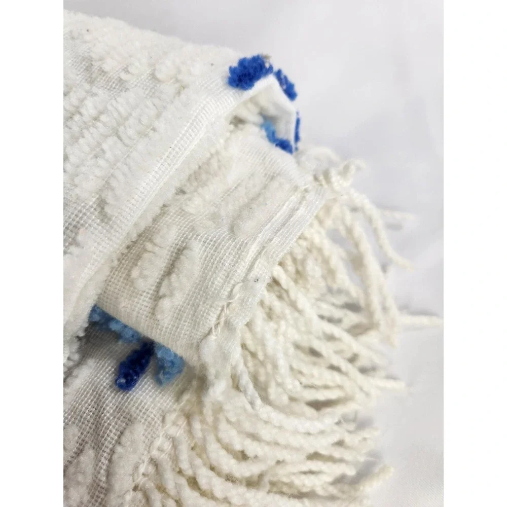 Vintage Chenille Tufted Floral Daisy Queen Bedspread Flowers White Blue Georgian